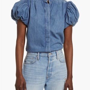 Frame Denim Blue Puff Sleeve Blouse